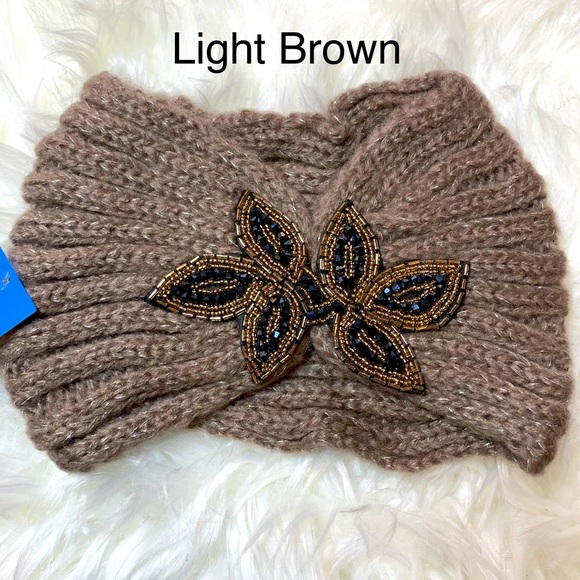 Knitted Headwrap Ear Warmer with Beaded Bling - Picture 1 of 6